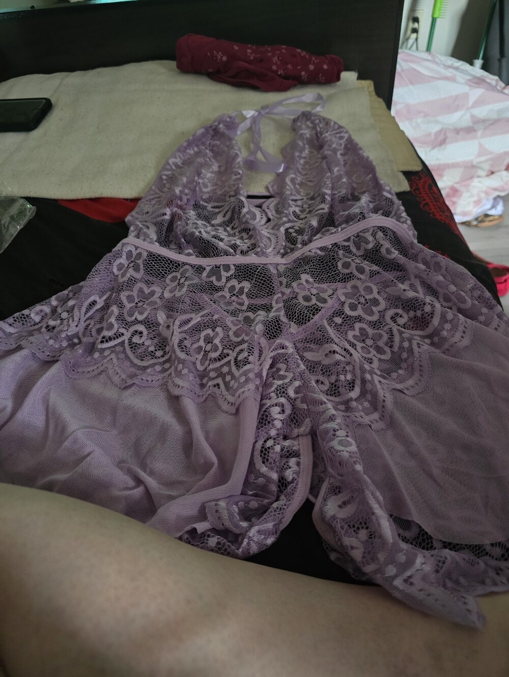 Sheer Lace Halter Chemise in Lavender - Women Intimates